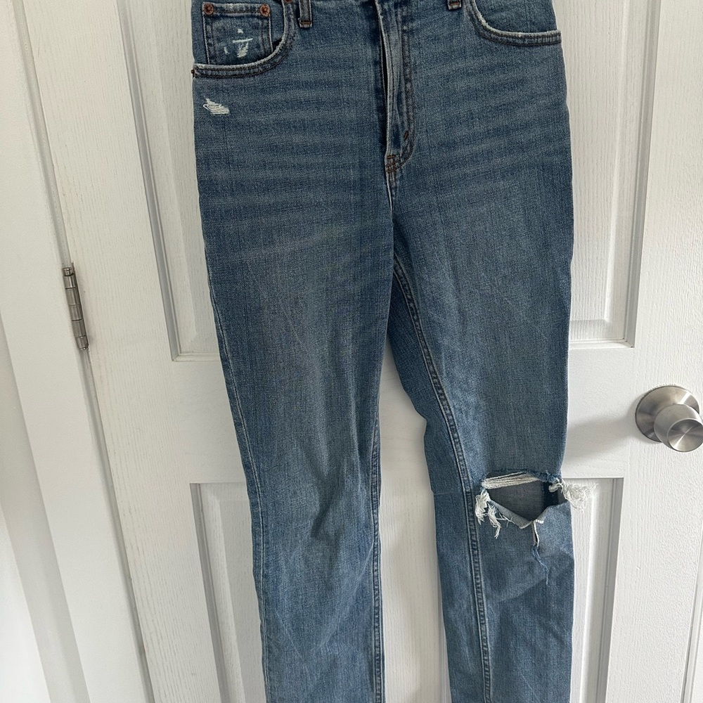 Abercrombie & Fitch Blue Straight Leg Jeans Distressed